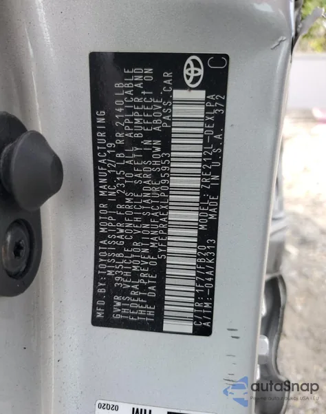 2020 Toyota Corolla Le z USA, uszkodzony, nr VIN 5YFEPRAEXLP095953